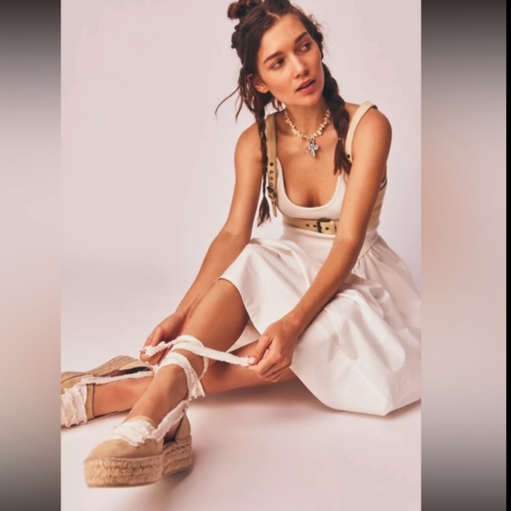 Free People Beige espadrille wedge sandals with cream ankle ties - Picture 10 of 13